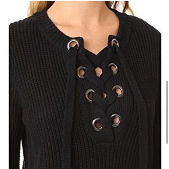 JOA Lace Up Bell Sleeve Sweater - Picture 3 of 8